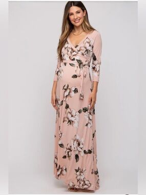 Pinkblush Hello Miz Light Pink Floral Wrap Maternity Maxi Dress